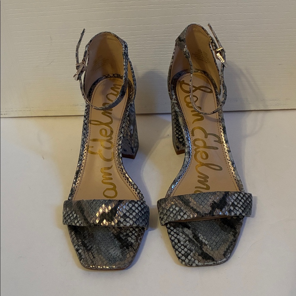 Sam Edelman Daniella Snake Print 3.5 in Leather Block Heels size 7.5 - Picture 2 of 12